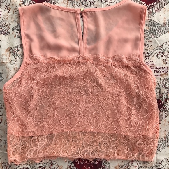 Peach Floral Lace Crop Top - Picture 5 of 6
